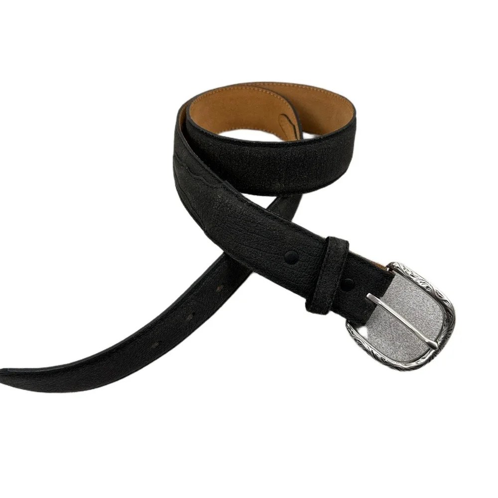 Tony Lama Western Leather Belt Mens 34 Black Silver Buckle Cowboy Workwear 1.5